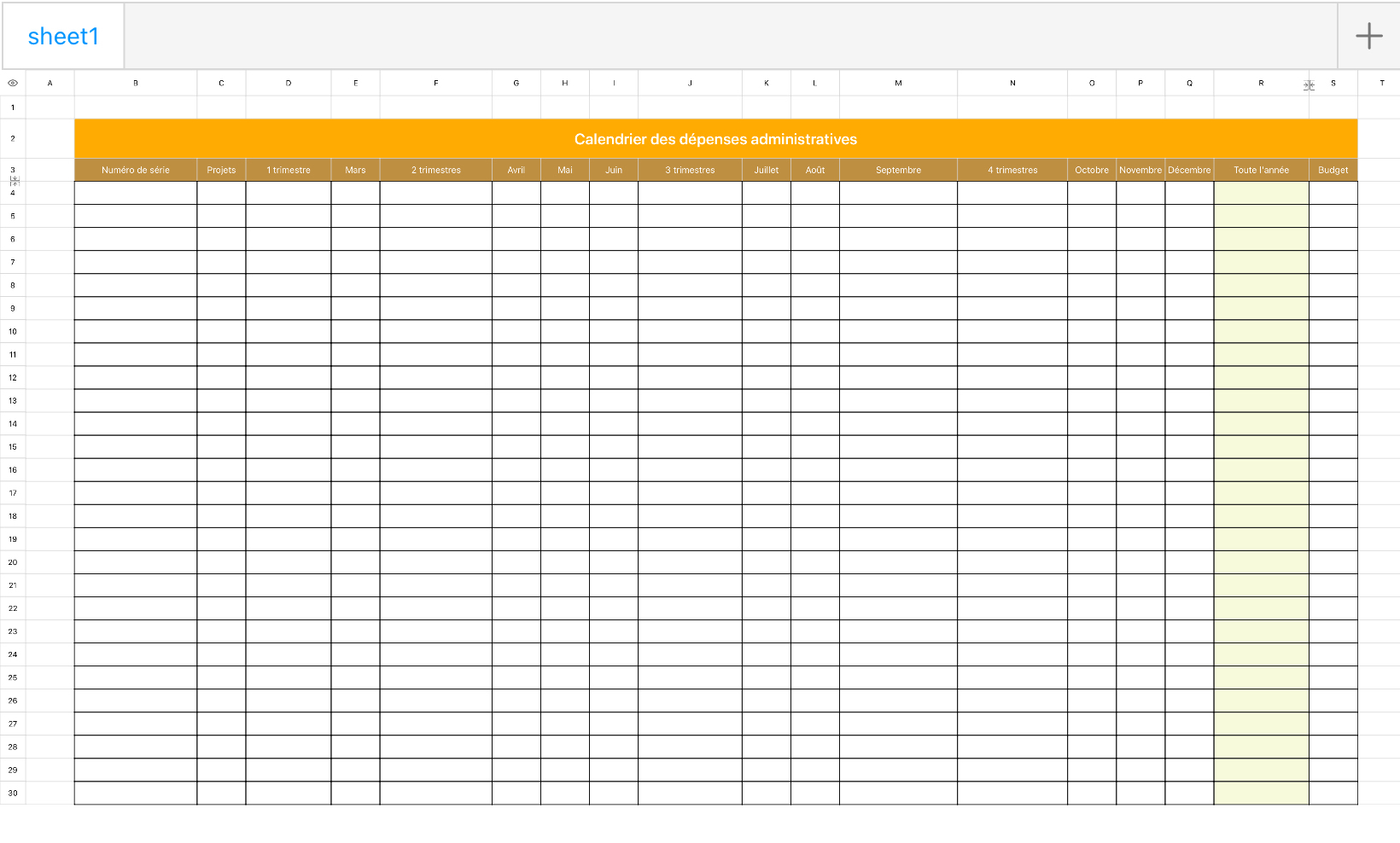 Calendrier des dépenses administratives